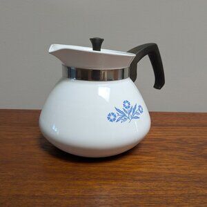 Vintage Corning Ware Blue Cornflower 6 Cup Coffee Tea Pot Kettle with Lid